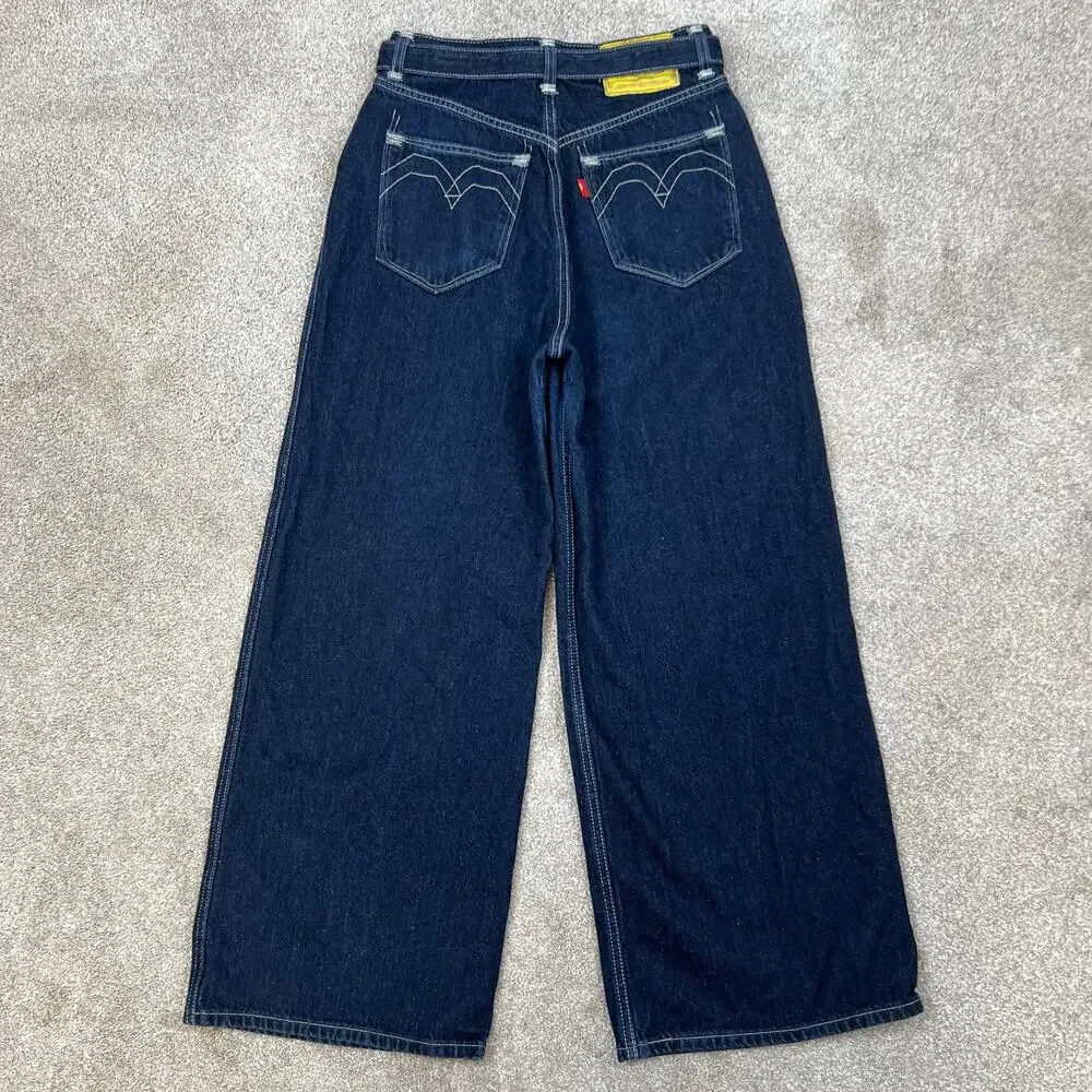 Levi's Red Positively Superior Wide Leg Loose Dark Wash Belted Jeans (Sz 28) - Picture 15 of 16